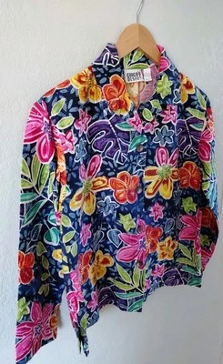 Camisa Chico's para mujer pequeña floral manga larga cuello abotonado 100 % seda con cuentas Foto 1 de 4