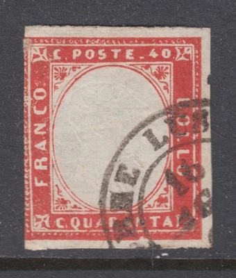 Cerdeña Sc 13b usado 1860 40c carmín rey Víctor Manuel II, impresión temprana, F-VF Foto 1 de 2