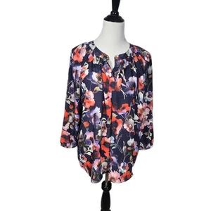 Willi Smith Large Blue Floral Long Sleeve Blouse - Picture 1 of 8