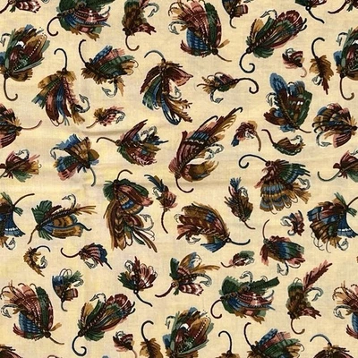 20” VIP Print Cranston Joan Messmore Fly Fishing Lures Tan Cotton Calico Fabric - Image 1 of 4
