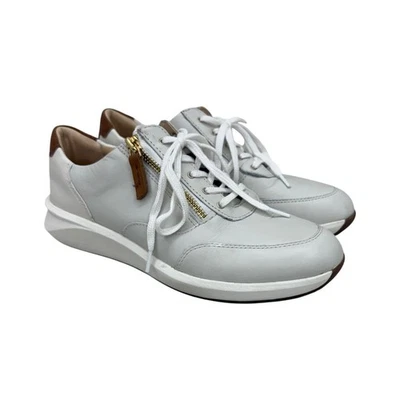 Clarks Un Rio White Leather Zip Trainer Sneakers Shoes Womens size 8 M - Image 1 of 4