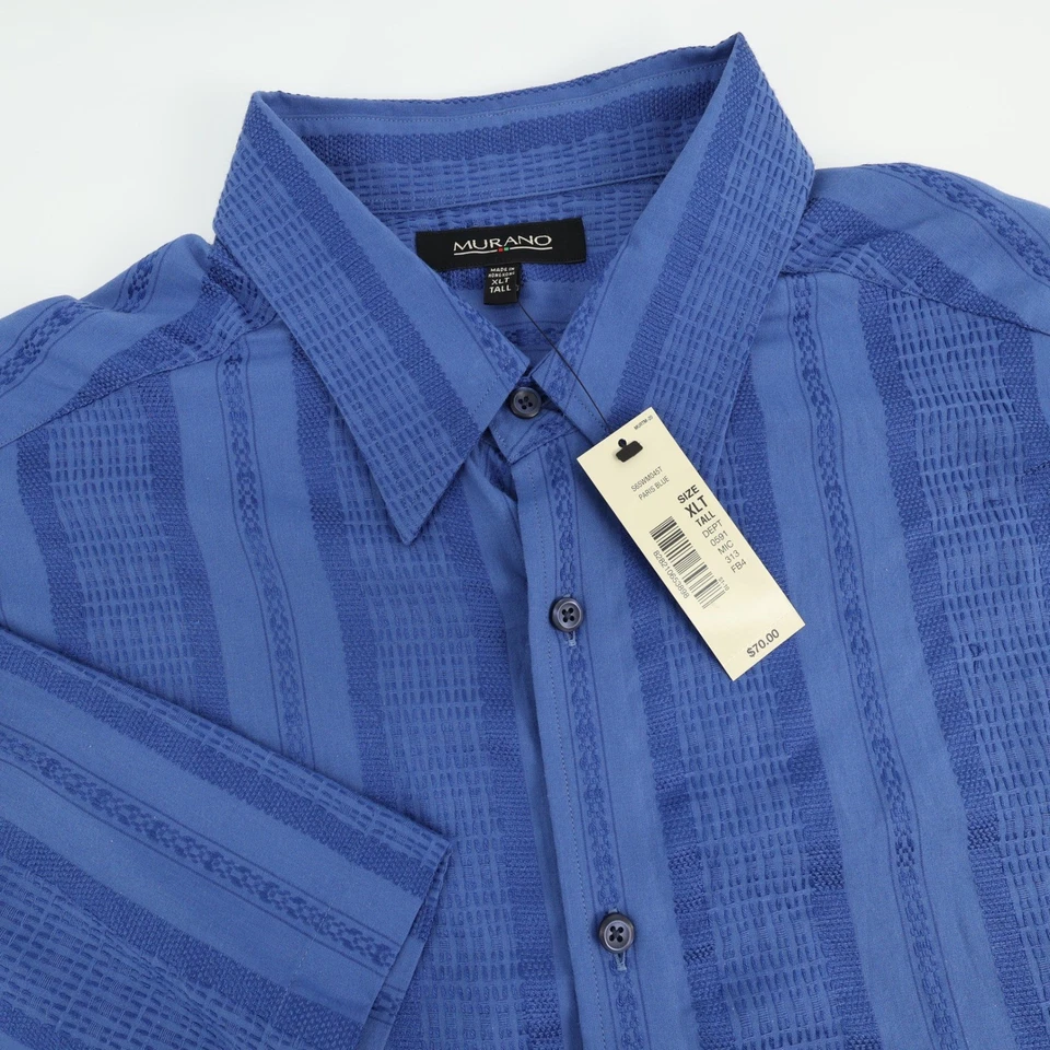 Camisa Murano Para Hombres XLT Alta Manga Corta Azul París Estampado Informal NUEVA PRECIO DE VENTA SUGERIDO POR EL FABRICANTE $70 Foto 1 de 4
