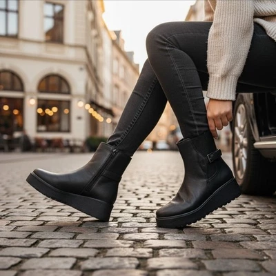 SOUL Naturalizer Mujer Chelsea Cremallera Hebilla Ondulada Botas Botines 7.5 M NEGRAS Foto 1 de 4