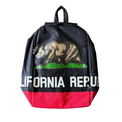 Youth Backpack Black California Republic Book Bag Bear Flag Red School - Image 1 of 4
