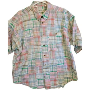 Orvis Men's XL Pink Green Multicolor Patchwork Plaid Cotton Button-down - Picture 1 of 7