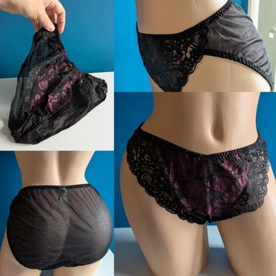 复古金色标签维多利亚的秘密丝绸花边和尼龙内裤大号 #3967 全新无标签 — 第 1/4 张图片