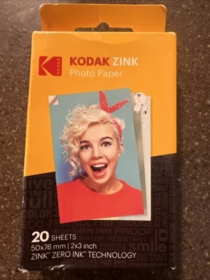 NEW/SEALED GENUINE KODAK ZINK PHOTO PAPER 20 SHEETS 2 X 3 INCH - Image 1 of 2