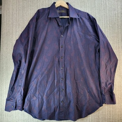 Etro Shirt Mens 43 Purple Blue Button Down Long Sleeve Paisley Made in Italy - Image 1 of 4