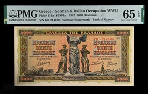 Billetes Grecia/alemanes e italianos 5000 dracmai 1942 PMG 65EPQ - Imagen 1 de 2