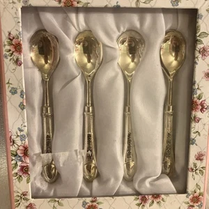 Set Of 4 Grace’s Teaware Floral Silverplated SPOONS NIB - Picture 1 of 3