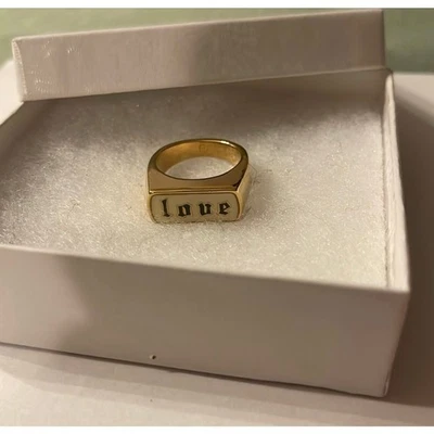 Alexander McQueen Signet “Love” Ring Sz. 9 - Image 1 of 4