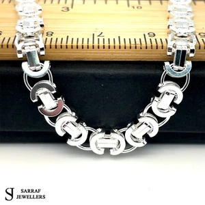 Bracciale Donna Piatto Catena Bizantina Argento Sterling 925 Solido Uomo 5mm Tutte le Dimensioni - Foto 1 di 11