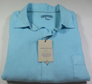 Peter Millar Crown Mens Pure Linen Solid Mint Blue Casual Shirt Large NWT NEW - Picture 1 of 14