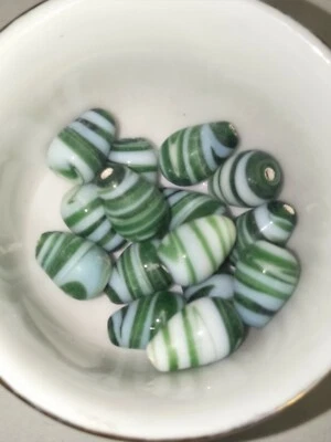 35g (30beads) double colour green and white Glass drop beads Lampwork (b2540) - Image 1 of 2