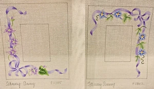 Vtg SET 2 Hand-Painted FANNY ANNY Needlepoint Canvas PANSY FRAMES F2302 F2305!! - Picture 1 of 4