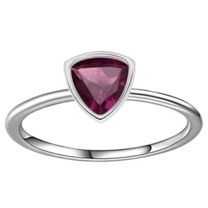 6MM Trillion Cut Rhodolite Garnet 925 Sterling Silver Solitaire Women Ring - Picture 1 of 8