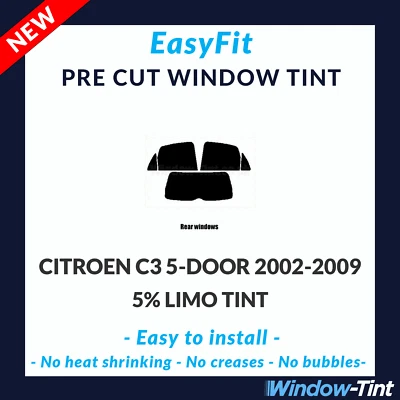 EasyFit Static Pre Cut Window Tint For Citroen C3 5-door 2002-09 - 5% Limo Rear - Image 1 of 3