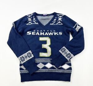 Seattle Seahawks Sweater Womens Medium Blue V-Neck Russell Wilson NFL