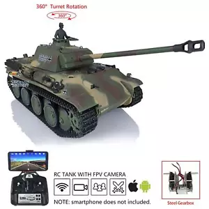 Henglong 1/16 7.0 Panther G BB IR RC Tank 3879 FPV 360°Turret Steel Gears Smoke - Picture 1 of 12
