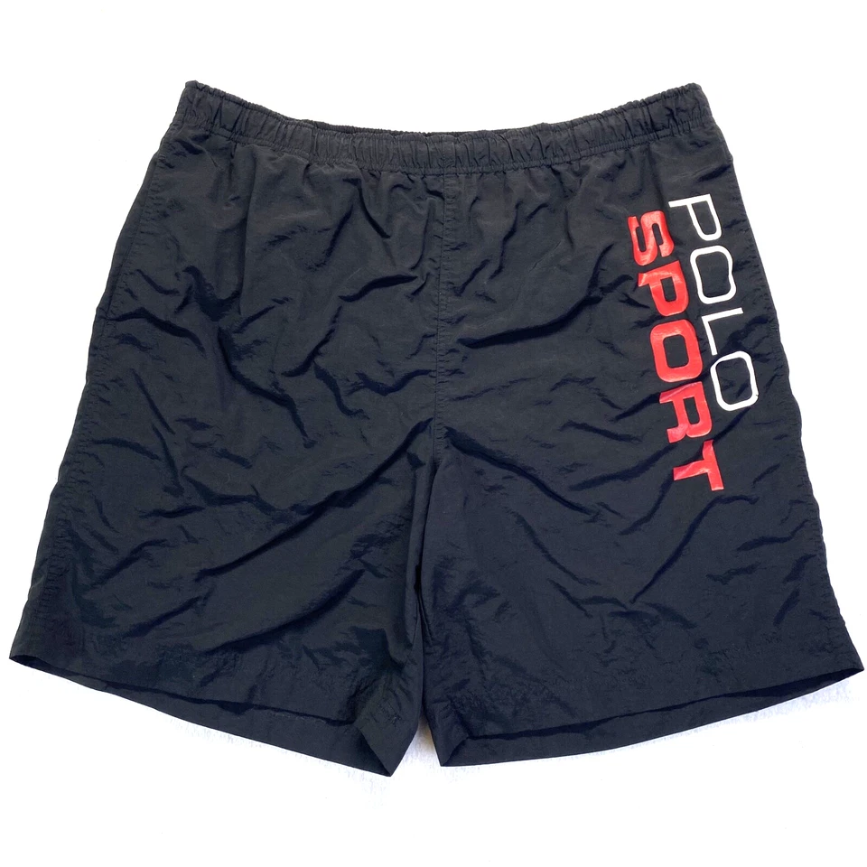 De Colección Polo Deportivo Para Hombres XL Negro Pantalones Cortos Natación Verano Spellout Ralph Lauren Años 90 Foto 1 de 4