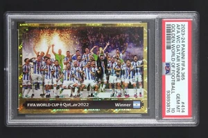 Lionel Messi PSA 10 Sticker Panini Fifa 365 2024 414 World Cup 2022 Qatar Winner - Zdjęcie 1 z 2