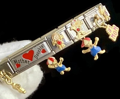 Italian Charm Bracelet Stainless #1 Mom Mother Daughter Dogs Cats Child Dance - Image 1 of 4