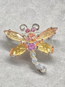 Moderne Drachenfliege Brosche Anstecknadel silberfarben Metall bunt facettierte Strasssteine - Bild 1 von 3
