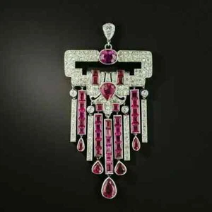 14K White Gold Plated 18"In 3CT Oval Cut Lab Created Red Ruby Women Gift Pendant - Picture 1 of 5