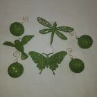 Christmas Ornament Set Butterfly Dragonfly Hummingbird 4 Balls Green Glitter New