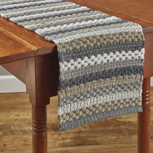 Hartwick Grey Tan Off White Chindi Woven Cotton Country Home Table Runner - Picture 1 of 1
