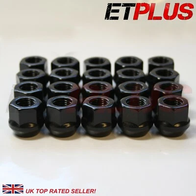 20 x Black Open End Wheel Nuts M12x1.5 60 degree taper - Image 1 of 3