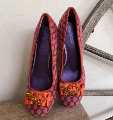 POETIC LICENCE Red Orange Polka Dot Fabric Wedge Heels EU-39.5 US-9M Worn Once🌺 - Image 1 of 4