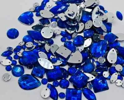 150x Mixed Shape Blue Sew on Diamante Crystal Gems Rhinestone 5-15mm UK sell #17 - Image 1 of 4