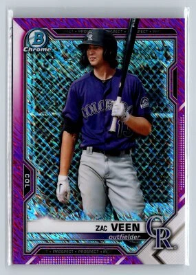 2021 Bowman #BCP-3 Zac Veen Chrome Prospects Fuchsia Shimmer Refractor Excellent - Image 1 of 2