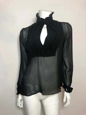 Blusa DEREK LAM Seda Chifón Volantes en Negro Talla 4 $890 Foto 1 de 4