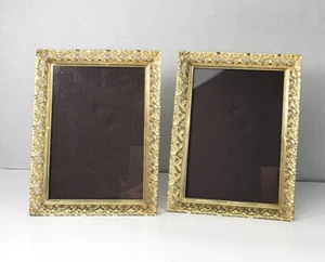 2 Vintage Gold Metal Filigree Floral Picture Frames Ornate 5x7 Photo Easel - Picture 1 of 13