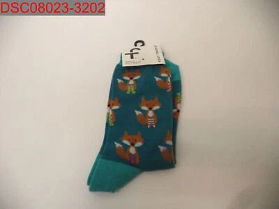 Foot Traffic 女式蓝色蓝青色 1 双新奇狐狸袜,尺寸 9-11 811035024479 — 第 1/4 张图片