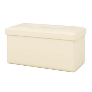 Folding Storage Ottoman Upholstered Rectangle Footstool PVC Leather 22.5 Gallon - Picture 1 of 10