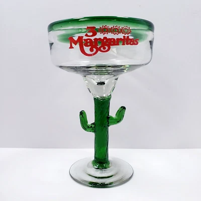 3 Margaritas Cactus Mexicano Soplado a Mano 12 OZ Vaso Margarita Foto 1 de 4