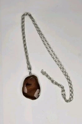 Colgante étnico rebanada de geoda de ágata enchapado en plata 925 tamaño cadena de 2" 30" Foto 1 de 3