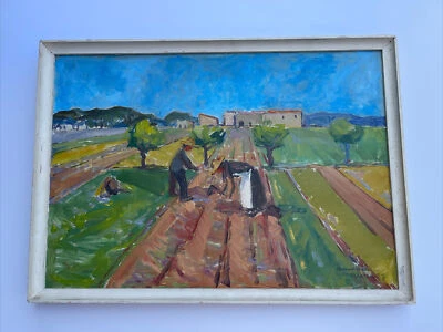 古董农场农业绘画印象派现代主义 1950 年代中世纪油 — 第 1/4 张图片