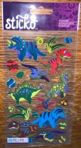 Sticko Metallic Dinosaurs Dino T-Rex Brontosaurus Triceratops Scrapbook Stickers - Picture 1 of 2