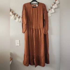 H&M Brown Polka Dot Tiered Maxi Dress Boho Beachy Relax Preppy Plus Size 16 - Picture 1 of 6