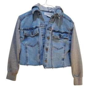 Treasure & Bond Denim Jacket Hoodie Raw Hem Jean Jacket Casual Blue - Picture 1 of 7