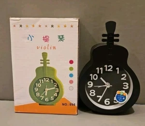 VIOLIN Bedroom Alarm Clock~Home Desk Clock~Silent Analog Black 6"T~*NEW IN BOX* - Picture 1 of 10