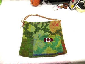 Green brocade hippy purse, handmade 1970s - Picture 1 of 11