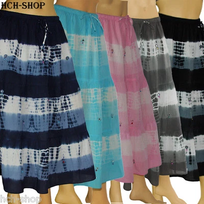 Damen Maxirock Rock lang Sommerrock Boho Strandrock mit Bindegürtel Gr. S/M L/XL - Bild 1 von 4