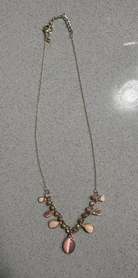 Premier Designs Pink Cats Eye Faceted Glass Gold Tone Necklace - Image 1 of 4