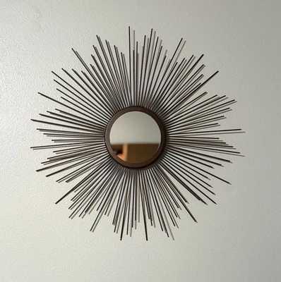 Mid Century Modern Sunburst Starburst Spoke Wall Mirror Copper Bronze Finish 23” - Image 1 of 4