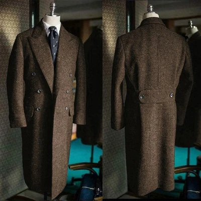 Abrigo chaqueta Tweed Big Herringbone para hombre abrigos largos ropa exterior de negocios mezcla de lana Foto 1 de 4